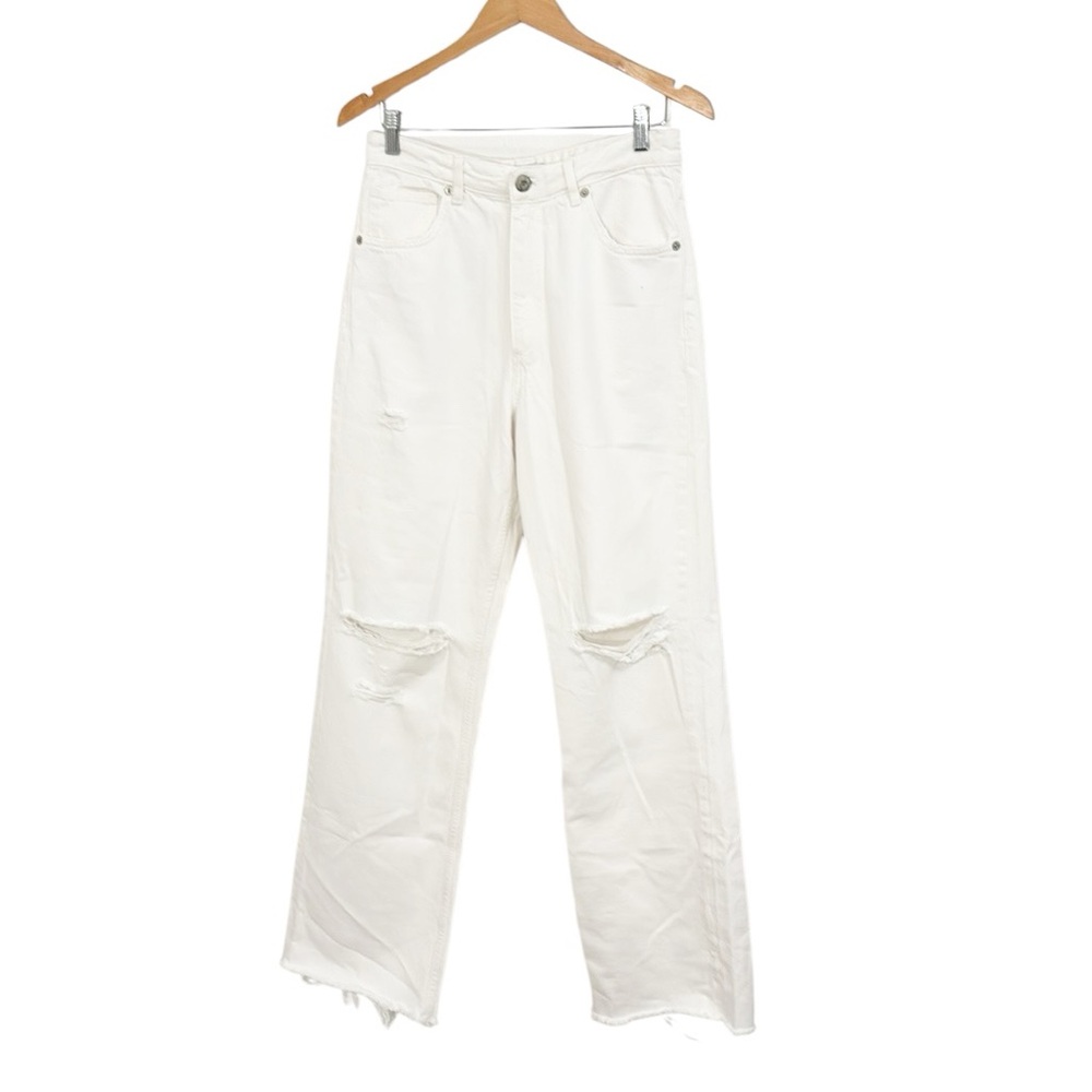 ZARA White Denim Jeans Ultra High Waisted,Distressed With Holes Size 8 EUC - Picture 2 of 5